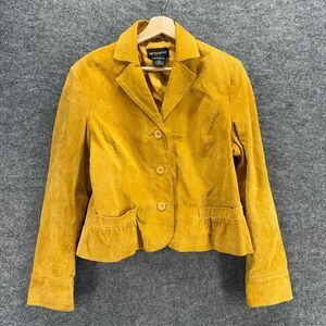 MetroStyle Jacket Women 16 Orange Button Up Collared Long Sleeve Leather Lined